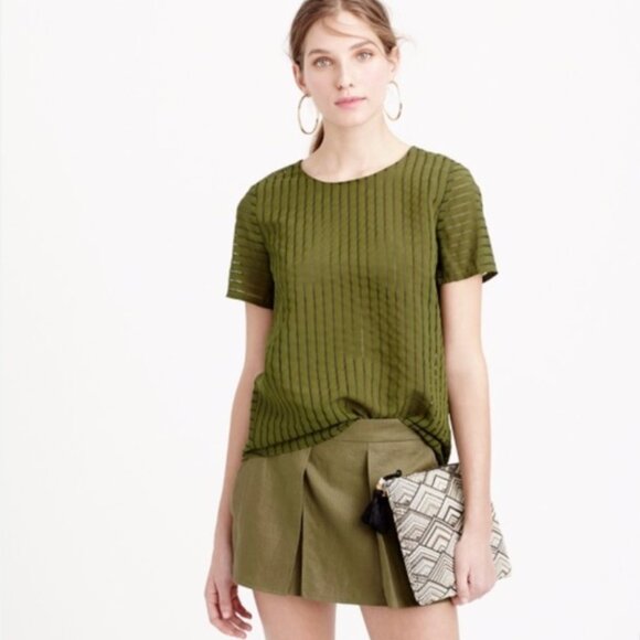 J.Crew Shadow Stripe Top Tunic Sheer Hi Low Hem Olive Green Size 8 - Picture 1 of 7